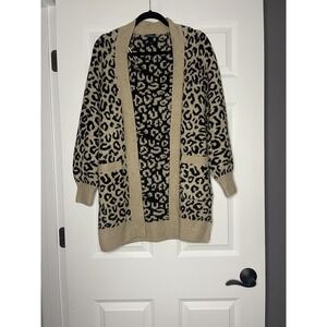 Daytrip Leopard Print Open Front cardigan Sweater black brown Small